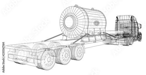 Car Delivery Semi Truck Trailer. Cargo vehicle. EPS10 format. Vector rendering of 3d.