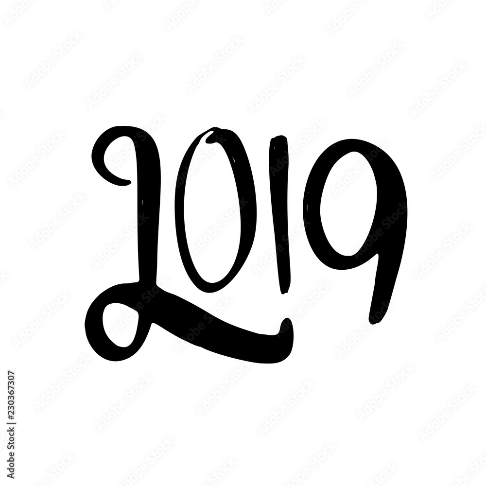 Happy New Year 2019. Calligraphy and lettering the form two thousand nineteenth Happy New Year 2019. Calligraphy and lettering the form two thousand nineteenth