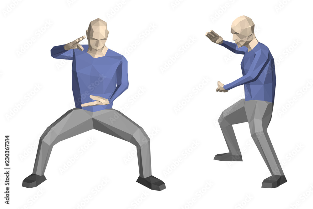 Kung fu.low poly man. Isolated on white background. Vector illustration.