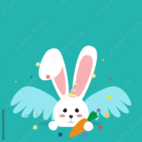 Happy Easter bunny in a unicorn costume vector