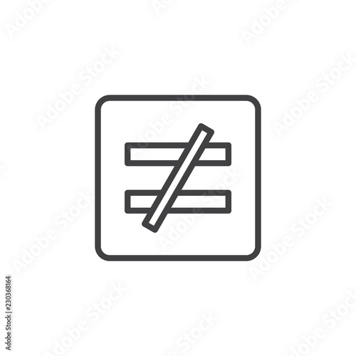 Is not equal to outline icon. linear style sign for mobile concept and web design. Mathematics sign simple line vector icon. Symbol, logo illustration. Pixel perfect vector graphics