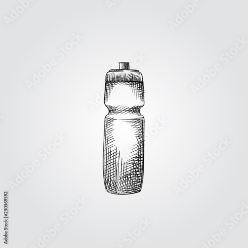Hand Drawn sport water bottle Sketch Symbol isolated on white background. Vector  water bottle In Trendy Style. Accessories and sport equipment hand drawing sketches elements