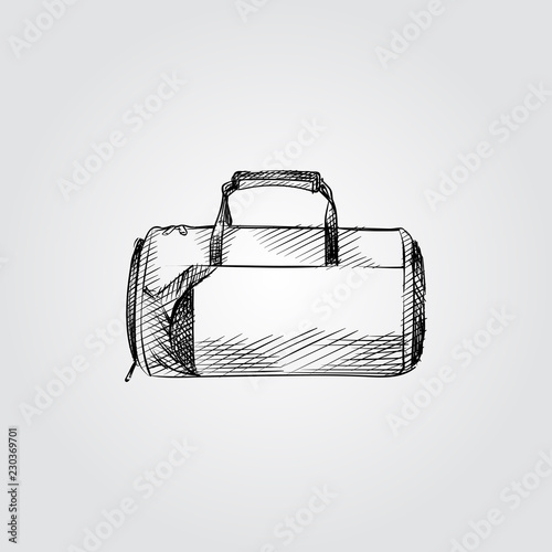 Hand Drawn Sports bag Sketch Symbol isolated on white background. Vector 
Sports bag In Trendy Style. Accessories and sport equipment hand drawing sketches elements