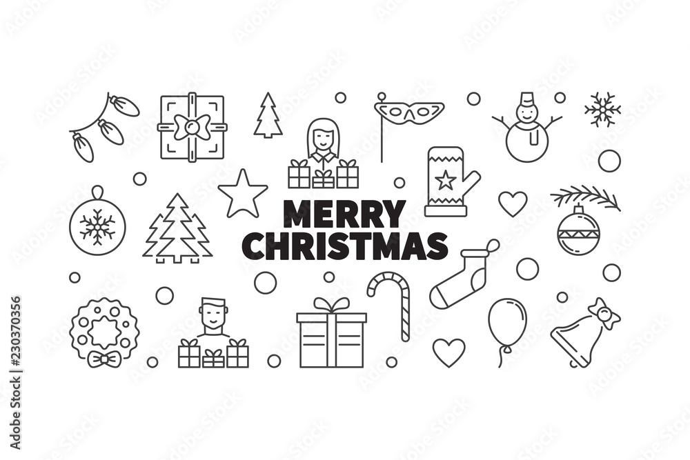 Merry Christmas vector illustration. Creative xmas line banner 
