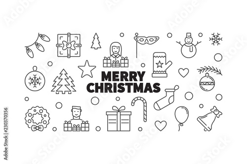 Merry Christmas vector illustration. Creative xmas line banner 