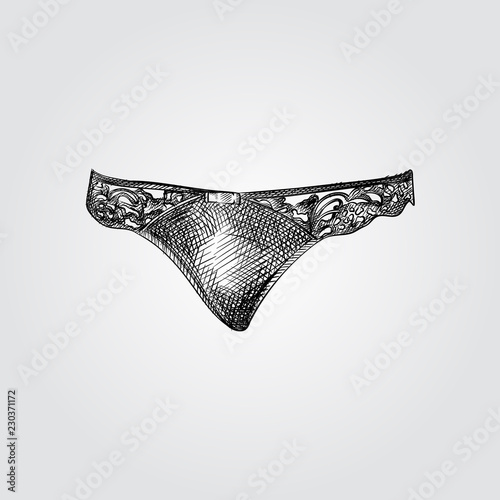 Hand Drawn Women's panties Sketch Symbol isolated on white background. Vector lacy panties In Trendy Style. Woman's underwear hand drawing sketches elements