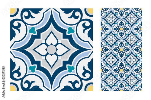 tiles Portuguese patterns antique seamless design in Vector illustration vintage