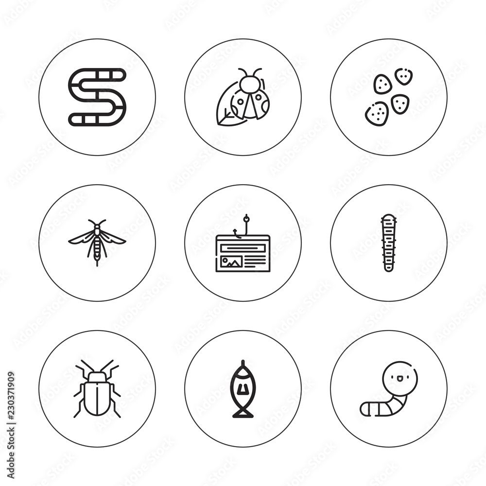 Collection of 9 outline worm icons