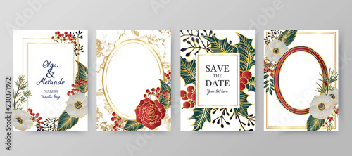Winter holiday background, invitation. Wedding pattern design. Floral arrangement. Christmas and Happy New Year card.