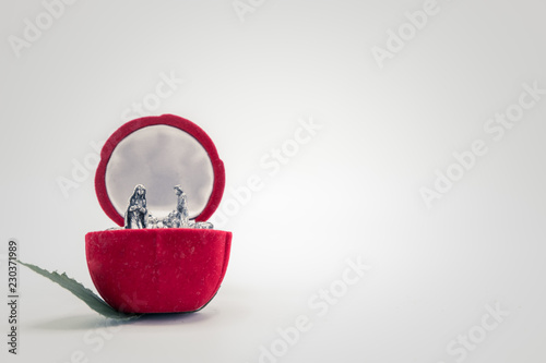 Slika na platnu Silver christian nativity scene on a red rose flower.