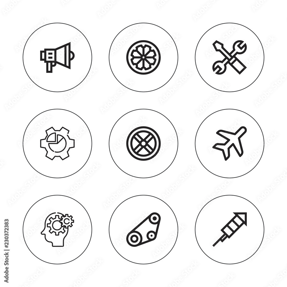 Collection of 9 outline engine icons Collection of 9 outline engine icons