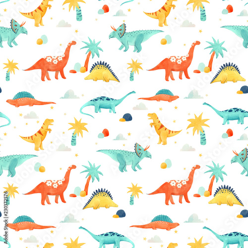 Watercolor dinosaur baby pattern