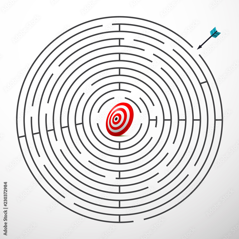 Maze with Dart and Targed. Vector Puzzle - Labyrinth Symbol. Maze with Dart and Targed. Vector Puzzle - Labyrinth Symbol.