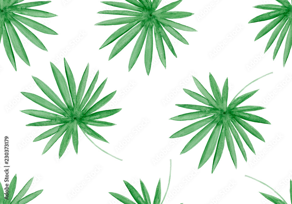 Fototapeta premium Watercolor tropical palm leaves seamless pattern. Hand drawn illustration.