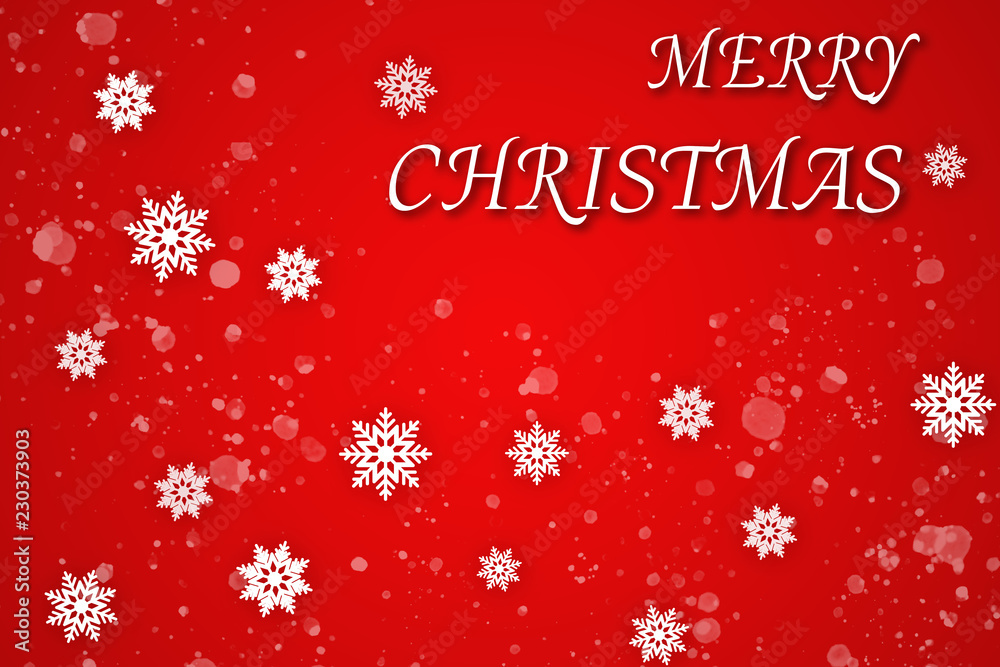 The white merry christmas text and snowflake drop on red background for horizontal image The white merry christmas text and snowflake drop on red background for horizontal image
