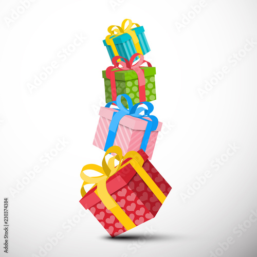 Gift Boxes Heap. Vector Colorful Present Box Pile.