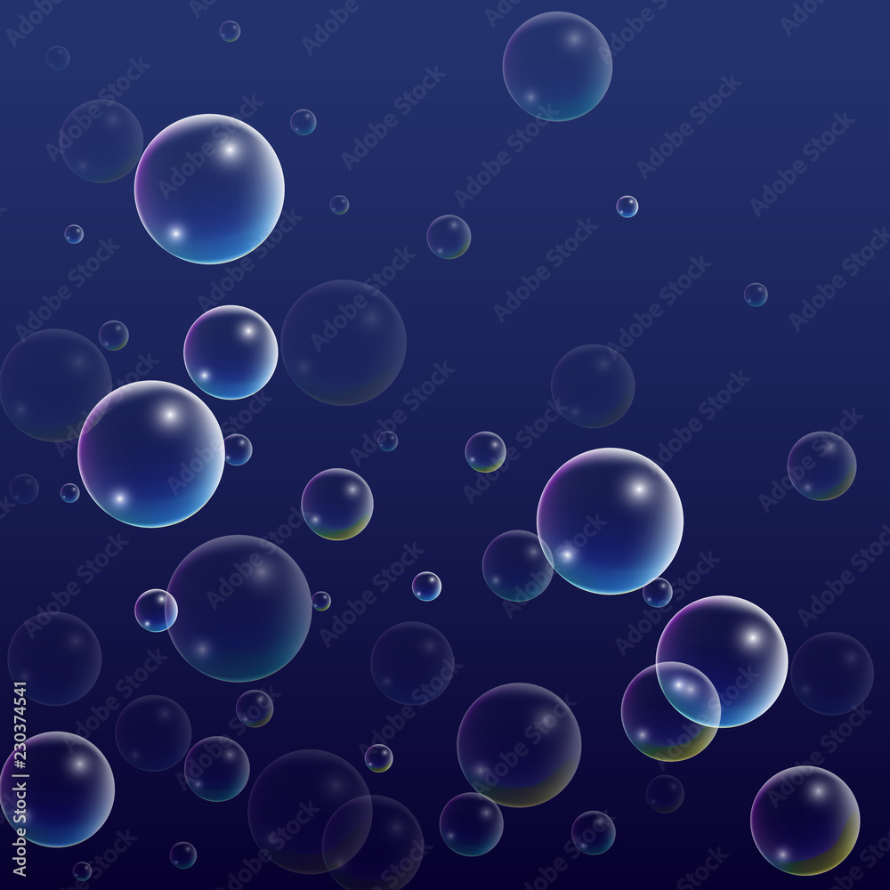 ubble with Hologram Reflection. Set of Realistic Water or Soap Bubbles for Your Design.