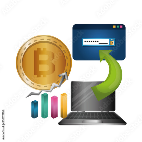 laptop with bars and bitcoin