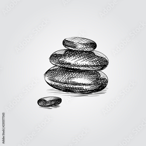 Hand Drawn Spa stones Sketch Symbol isolated on white background. Vector 
basalt stones In Trendy Style. Relaxation hand drawing sketches elements