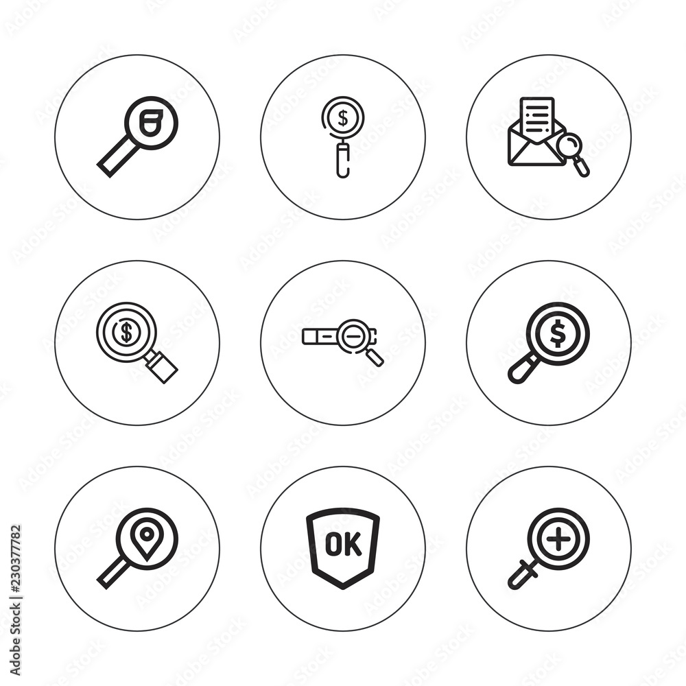 Collection of 9 outline inspection icons Collection of 9 outline inspection icons