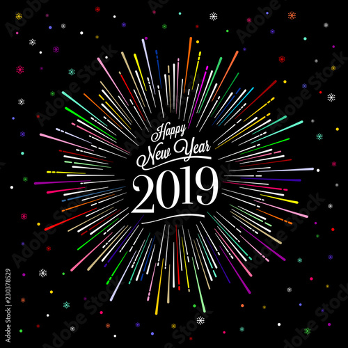 Happy New Year Card with Starburst Color