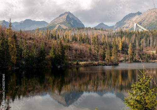 Nature mountain scene with beautiful lake in Slovakia Tatra - Strbske pleso