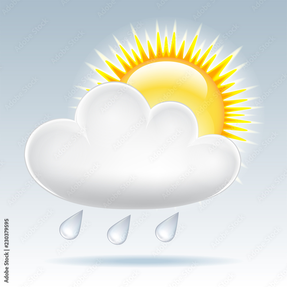 Sun and raining clouds weather web icon. Vector Sun and raining clouds weather web icon. Vector