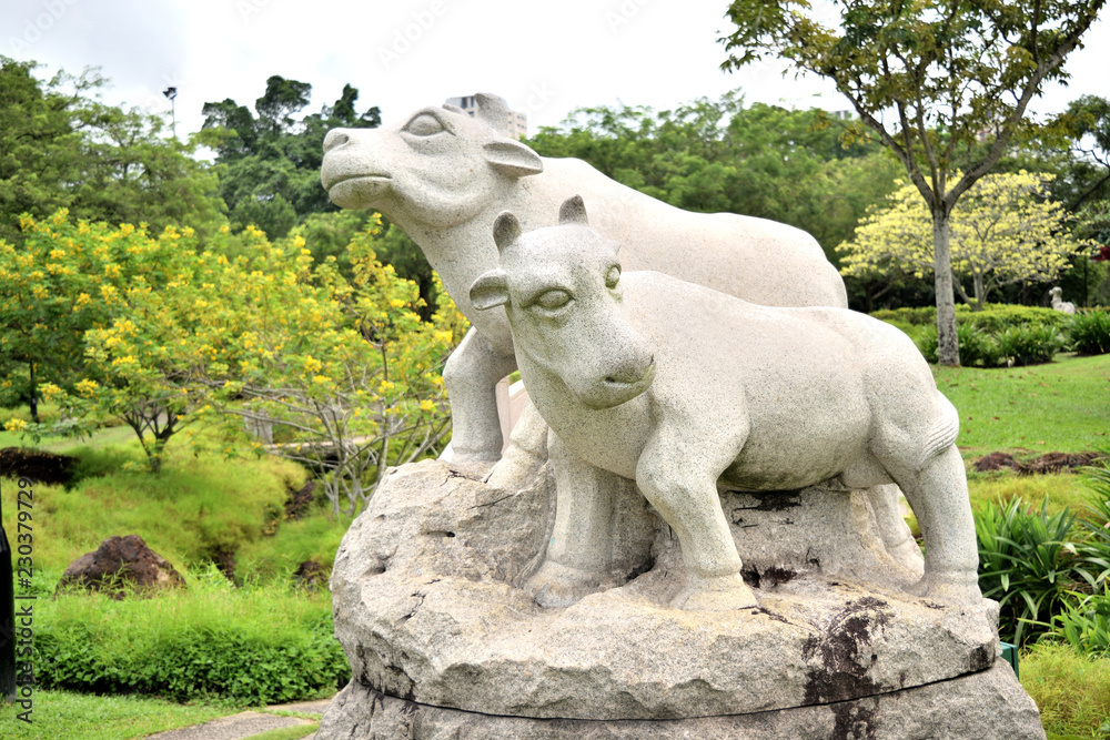 sculpture representing the zodiacal sign of the ox in Chinese calendar sculpture representing the zodiacal sign of the ox in Chinese calendar