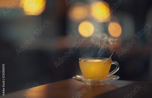 Hot tea in a glass cup