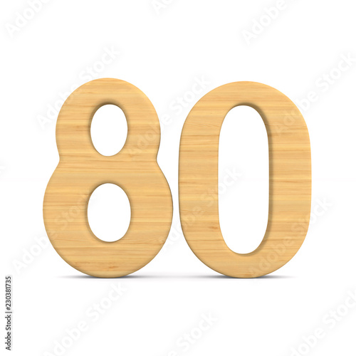 Number eighty on white background. Isolated 3D illustration