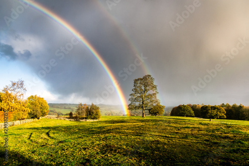 Rainbow over fields at Farnley. Yorkshire