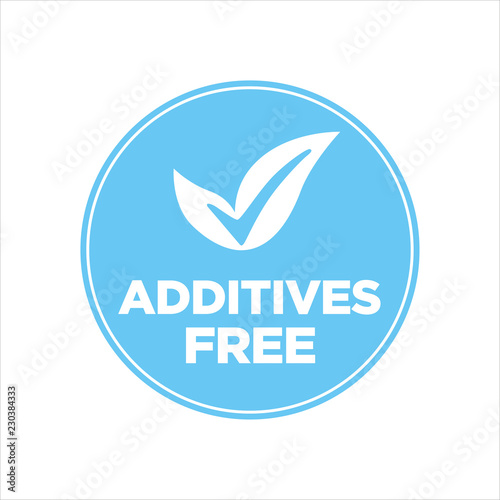 Additives free. Blue and white round icon.