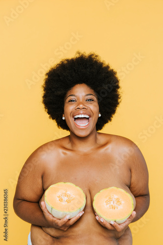 Curvy African American woman with melons