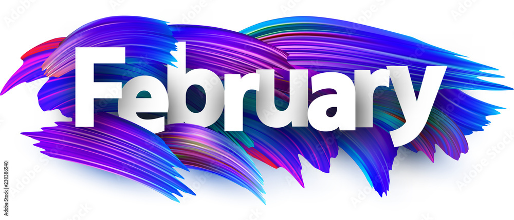 February banner with blue brush strokes. - obrazy, fototapety, plakaty 