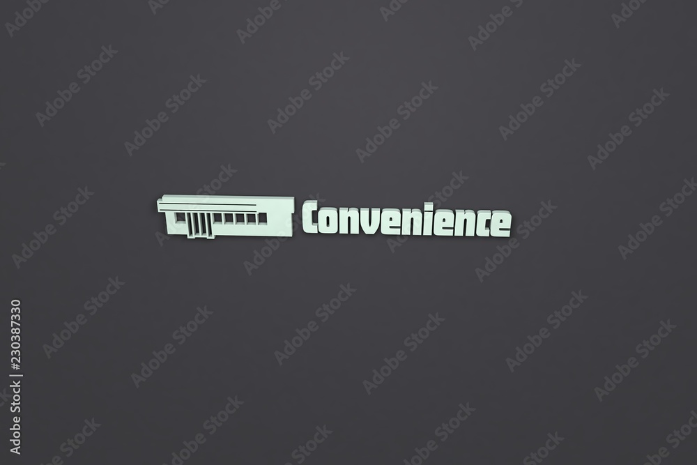 Fototapeta premium 3D illustration of Convenience, light green color and light green text with dark background.