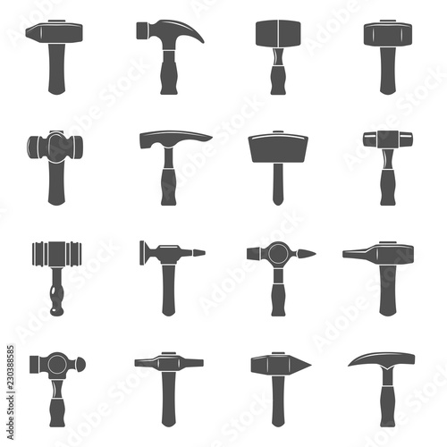 Black Icons - Sixteen different types of hammers