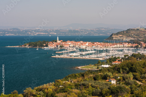 Aerial view over Izola peninsula in Slovenia