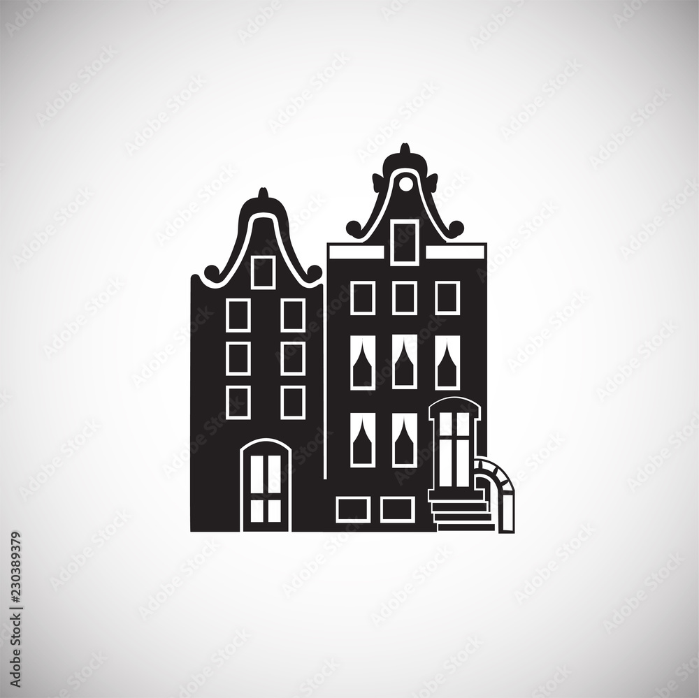 Old architecture house on white background icon