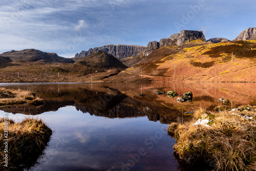 Reflections in Loch Langaig with The Quiraing in the background, Isel of Skye, Scotland