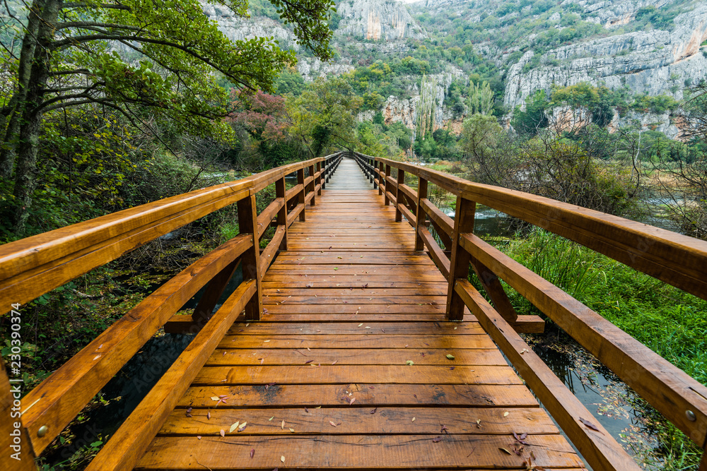 Fototapeta premium Drewniany most w Parku Narodowym Krka, Chorwacja