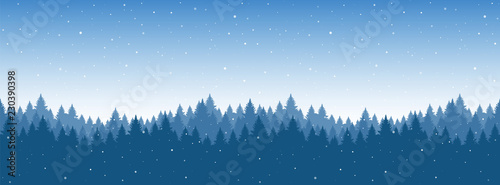 Vector illustration: Seamless snowy pine forest. Christmas banner template