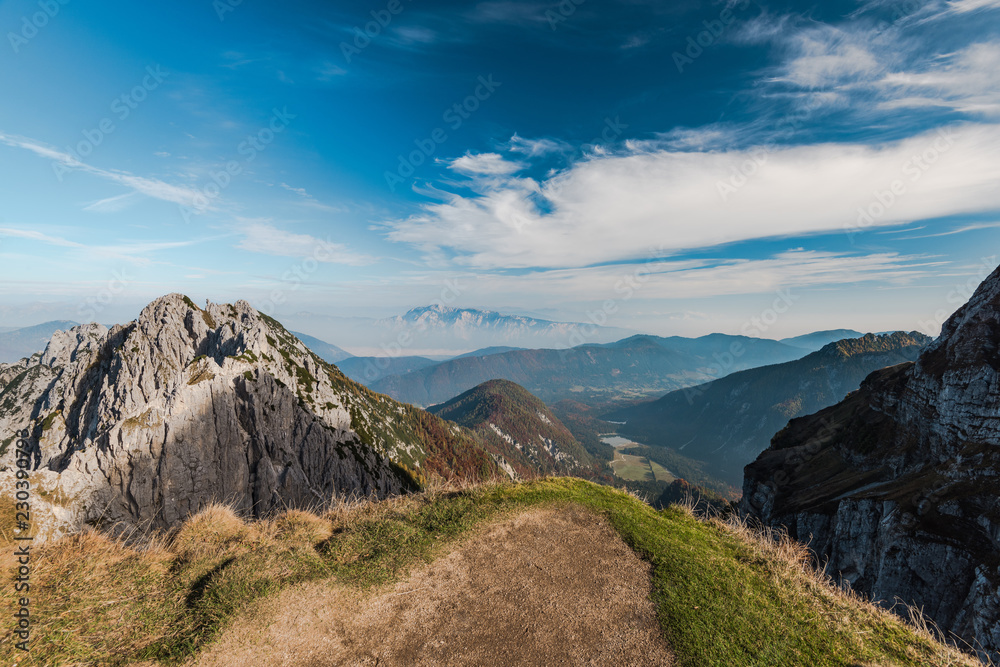 Scenic view from Mangart saddle over Julian Alps Scenic view from Mangart saddle over Julian Alps