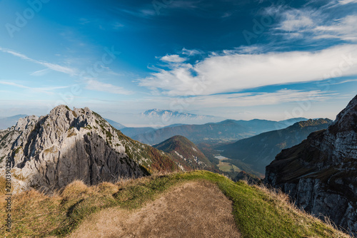 Scenic view from Mangart saddle over Julian Alps