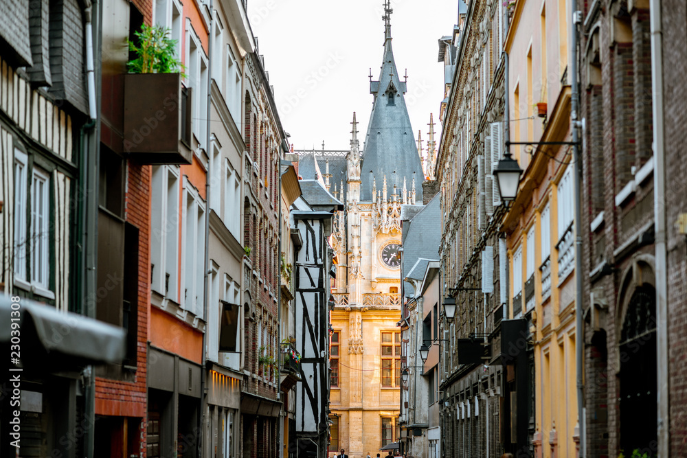 Street view with ancient buildings in Rouen, the capital of Normandy region in France