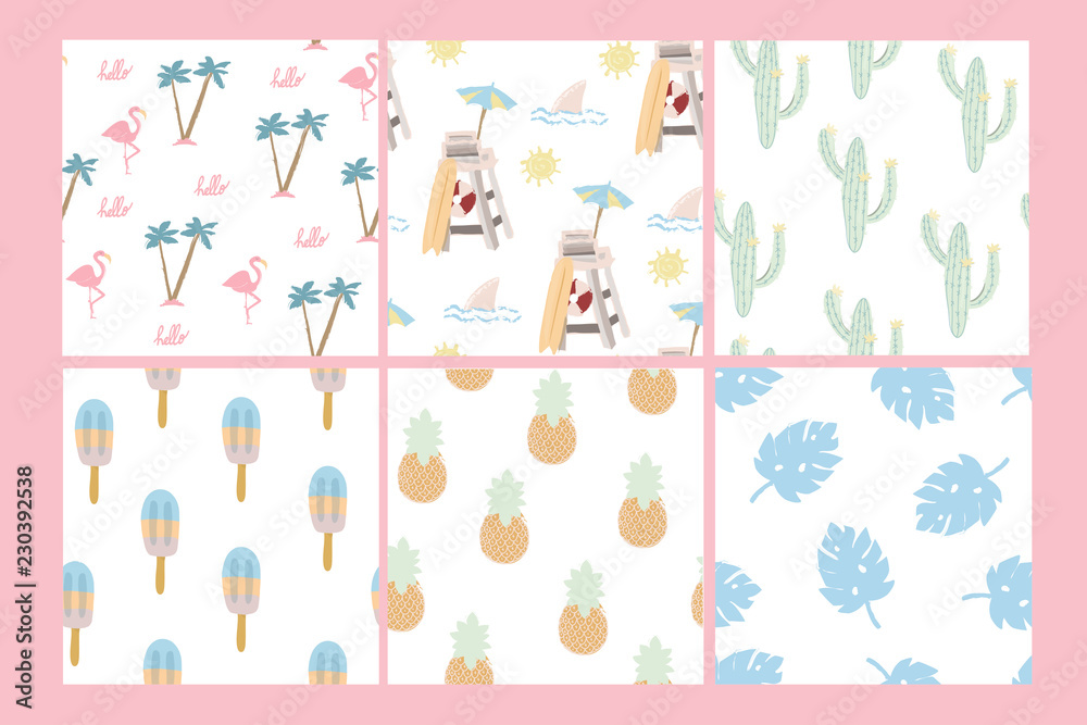 Summertime wallpapers. Set of six vector seamless patterns Summertime wallpapers. Set of six vector seamless patterns