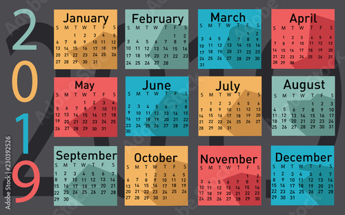 Calendar for 2019 vector illustration