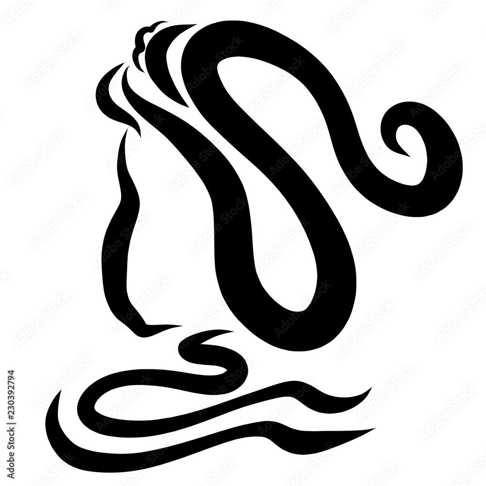 Young girl with a festive hairstyle or princess drawing winding black lines Young girl with a festive hairstyle or princess drawing winding black lines
