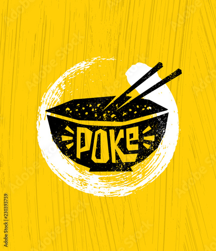 Poke Bowl Hawaiian Cuisine Restaurant Vector Design Element. Healthy Food Menu Creative Rough Illustration