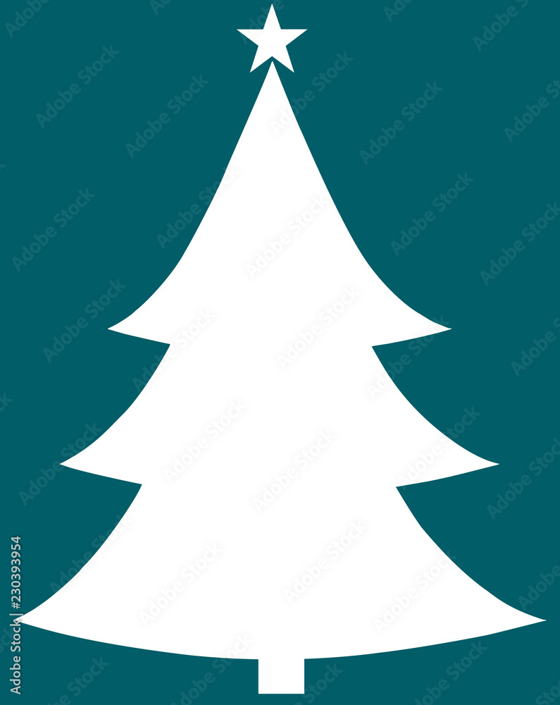 Christmas Tree White Flat Icon On Blue Background