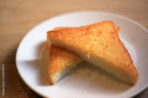 Cheese toast dessert in dish. 